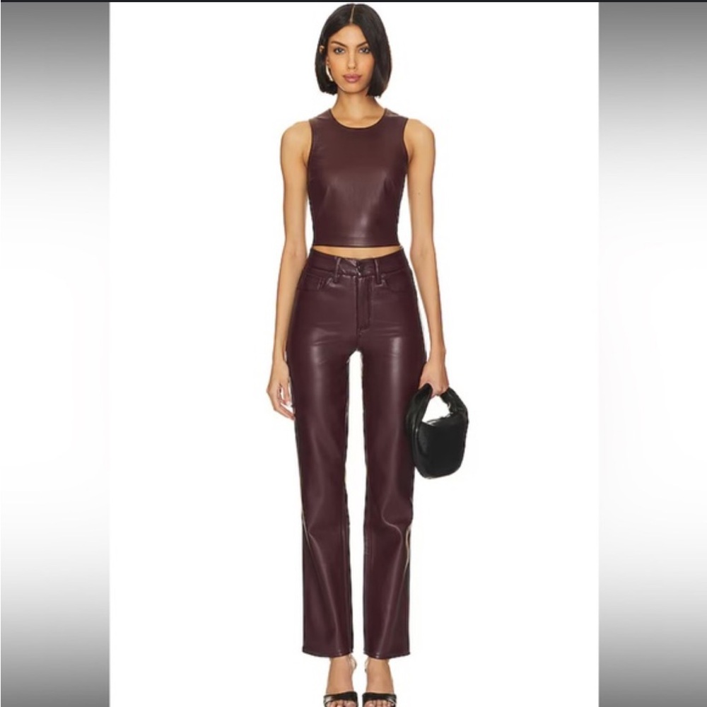 Good American Women's Burgundy Faux Leather Set (Top & Pants)